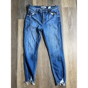 Eunina Clara Skinny Crop Jeans Women 9 Blue Distressed Raw Hem High Rise